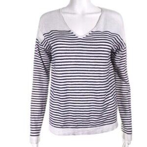 Gap Sweater Women Size Small  V Neck Striped Long Sleeve Black White Pullover